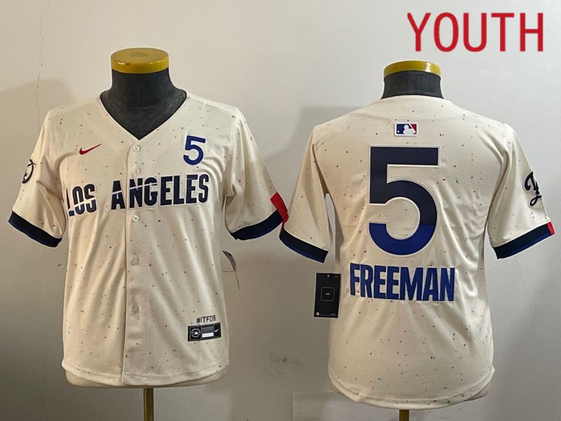 Youth Los Angeles Dodgers #5 Freeman Cream Fashion Nike Game MLB Jersey style 1->youth mlb jersey->Youth Jersey